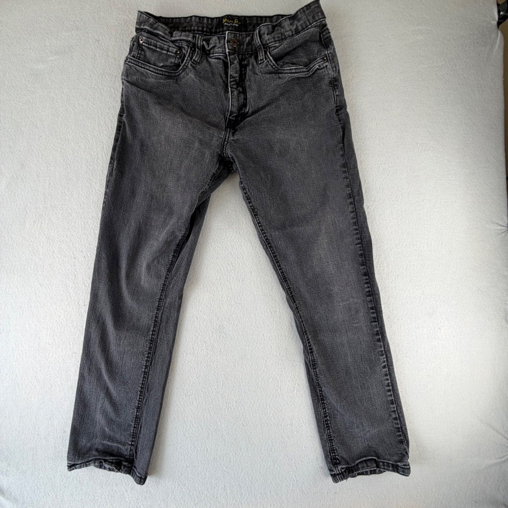 Urban Star Mens Relaxed Fit Straight Leg‎ Jeans Faded Black Denim Stretch 34x30